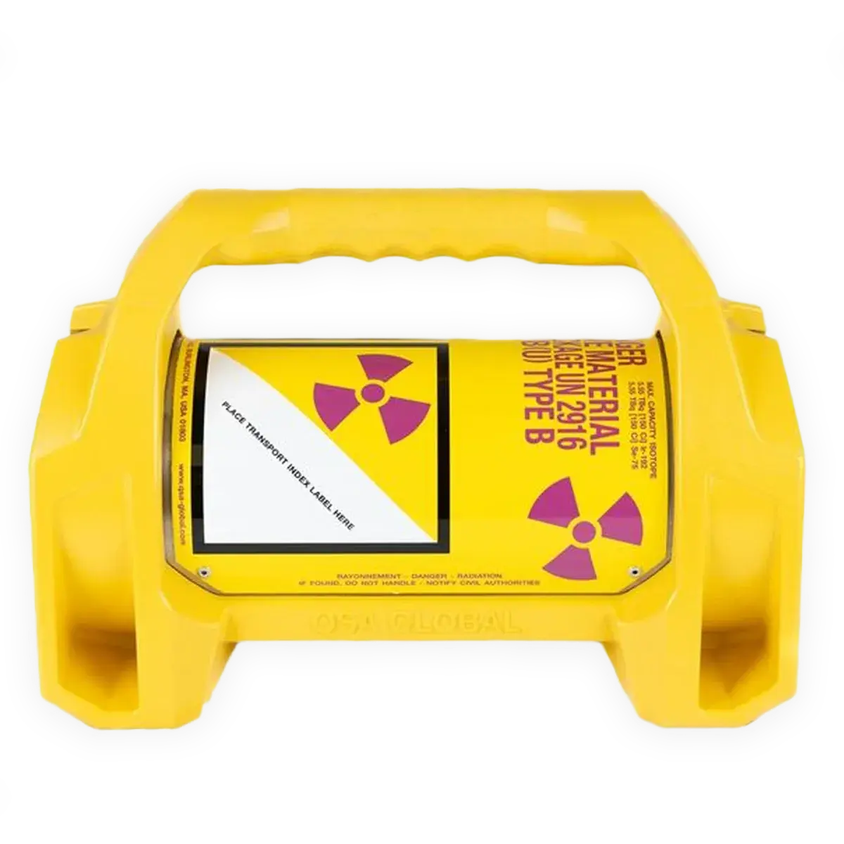 Side view of the gold 1100 gamma ray source projector